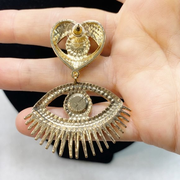 C&C california Gold Rhinestone Heart Eye Earrings NWT - Picture 3 of 7